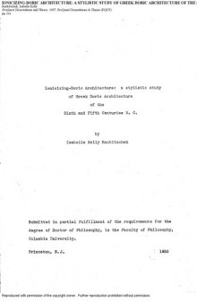 Ionicizing-Doric architecture : a stylistic study of Greek Doric architecture of the sixth and fifth centuries B. C.