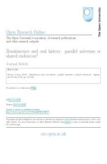 Ageing and Society, 21(2) [Article] Reminiscence and Oral History: Parallel Universes or Shared Endeavour?