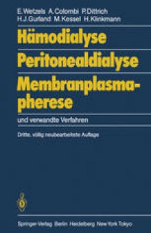 Hämodialyse, Peritonealdialyse, Membranplasmapherese: und verwandte Verfahren