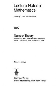 Number Theory: Proceedings of the 4th Matscience Conference held at Otacamund, India, January 5-10, 1984