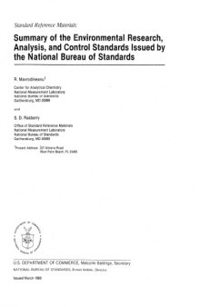 Standard Reference Materials: Summary of the Environmental Research, Analysis, and Control Standards Issued by the National Bureau of Standards