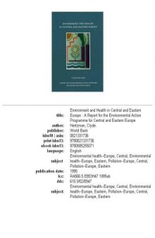 Environment and health in central and eastern Europe: a report for the Environmental Action Programme for Central and Eastern Europe, Volume 34