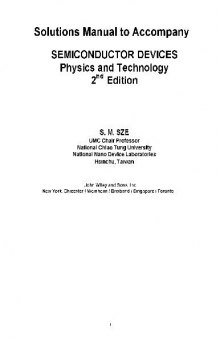 Solutions Manual to Accompany SEMICONDUCTOR DEVICES Physics and Technology 2nd Edition