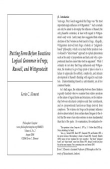 Putting Form Before Function- Logical Grammar in Frege, Russell, and Wittgenstein