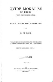 Ovide moralisé en prose (texte du quinzième siècle) : édition critique avec introduction par C. De Boer