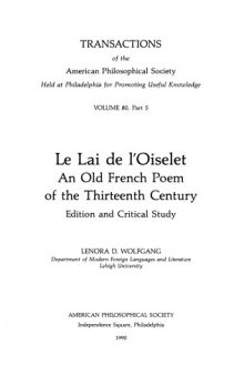 Le Lai de l’oiselet : an Old French poem of the thirteenth century : edition and critical study
