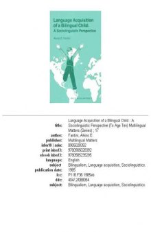 Language Acquisition of a Bilingual Child (Multilingual Matters)
