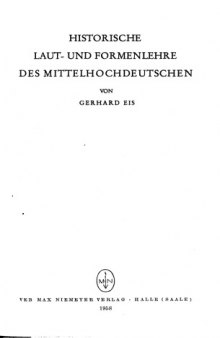 Historische Laut- und Formenlehre des Mittelhochdeutschen   