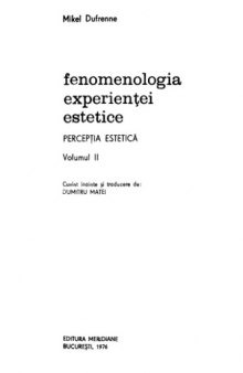 Fenomenologia experientei estetice, vol. 2