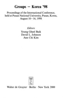 Groups-Korea '98: Proceedings of the International Conference, Held at Pusan National University, Pusan, Korea, August 10-16, 1998 ( De Gruyter Proceedings in Mathematics )