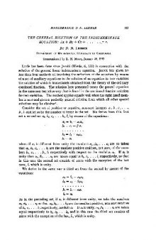 The General Solution of the Indeterminate Equation Ax + By + Cz +... = r