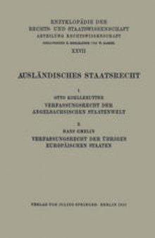 Ausländisches Staatsrecht: 1. Verfassungsrecht der Angelsächsischen Staatenwelt