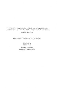 Decision Making - Decisions Of Principle, Principles Of Decisions