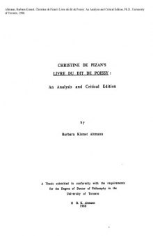 Christine de Pizan’s Livre du dit de poissy : an analysis and critical edition [thesis]