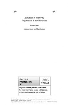 Handbook of Improving Performance in the Workplace, Volume Three: Measurement and Evaluation