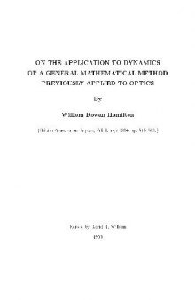 On the Application to Dynamics of a General Mathematical Method Previously Applied to Optics
