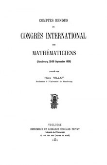 Comptes rendus du Congrès international des mathématiciens (Strasbourg, 22-30 Septembre 1920)