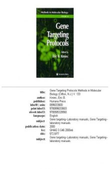 Gene Targeting Protocols (Methods in Molecular Biology Vol 133)