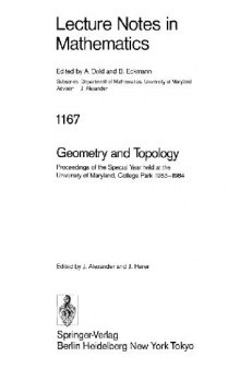 Geometry and Topology: Proceedings of the Special Year Held at the University of Maryland, College Park