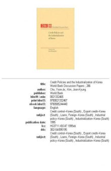 Credit policies and the industrialization of Korea, Parts 63-286