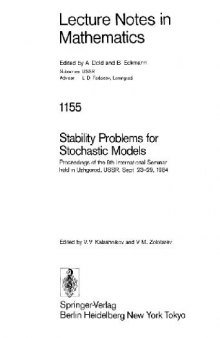 Stability Problems for Stochastic Models: Proceedings of the 8th International Seminar held in Uzhgorod, USSR, Sept. 23–29, 1984