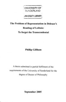 The Problem of Representation in Deleuze's Reading of Leibniz: To forget the Transcendental