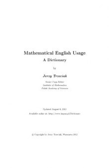 Mathematical English Usage. A Dictionary by Jerzy Trzeciak