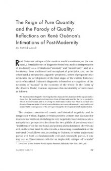 The Reign of Pure Quantity and the Parody of Quality: Reflections on René Guénon’s Intimations of Post-Modernity