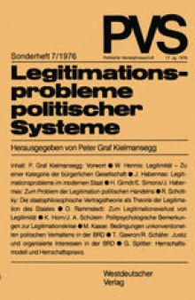 Legitimationsprobleme politischer Systeme: Tagung der Deutschen Vereinigung für Politische Wissenschaft in Duisburg, Herbst 1975