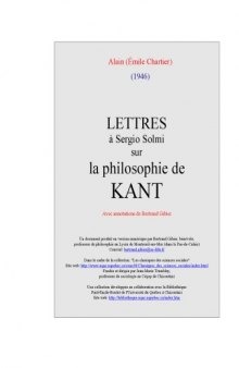 Lettres à Sergio Solmi sur la philosophie de Kant