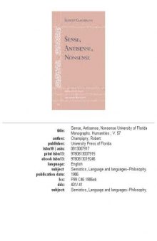 Sense, Antisense, Nonsense (University of Florida Monographs Humanities)