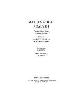 Mathematical Analysis : Functions, Limits, Series, Continued Fractions.