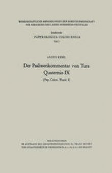 Der Psalmenkommentar von Tura: Quaternio IX (Pap. Colon. theol. 1)