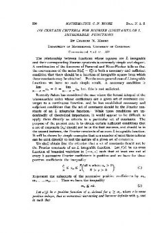 On Certain Criteria for Fourier Constants of L Integrable Functions