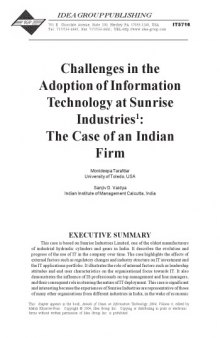 Challenges in the Adoption of Information Technology at Sunrise Industries: The Case of an Indian Firm