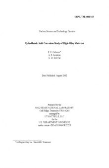 Hydrofluoric Acid Corrosion of High-Alloy Mtls [short article]