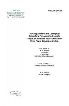 Rqmts, Design for Potassium Test Loop - Rankine Cycle Power Conversion Sys