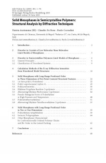 Solid Mesophases in Semicrystalline Polymers: Structural Analysis by Diffraction Techniques