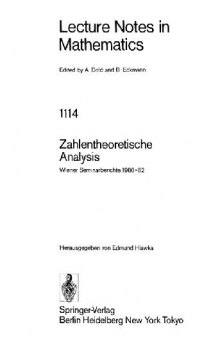 Zahlentheoretische Analysis: Wiener Seminarberichte