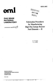 Fabrication Procedures - Mfg High-Flux Isotope Reactor Fuel Elements [II]