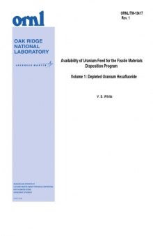 Fissile Mtls Disposition Vol 1 - Depleted Uranium Hexafluoride
