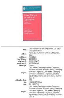 Labor Markets in an Era of Adjustment (Edi Development Studies) (Volume 2 Case Studies)