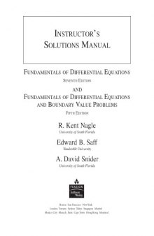 Solutions manual for Fundamentals of differential equations 7ed.