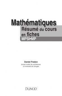 Mathématiques : Résumé du cours en fiches MPSI-MP