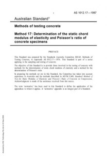 Methods of testing concrete: Determination of the static chord modulus of elasticity and Poisson's ratio of concrete specimens