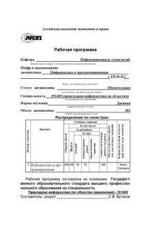 Информатика и программирование: Рабочая программа