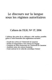 Cahiers de l’ ILSL n° 17 : Le discours sur la langue sous les régimes autoritaires