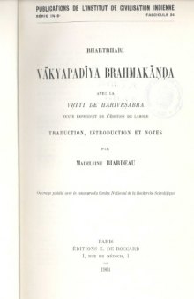 Vakyapadiya Brahmakanda Avec La Vritti de Harivrishabha