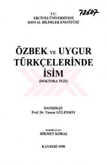 Özbek ve Uygur Türkçelerinde Isim 