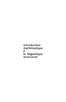 Introduction mathématique à la linguistique structurale